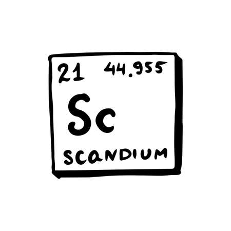 Scandium chemical element. Sign with atomic number. Periodic table. Vintage Engraved hand drawn old sketch.のイラスト素材