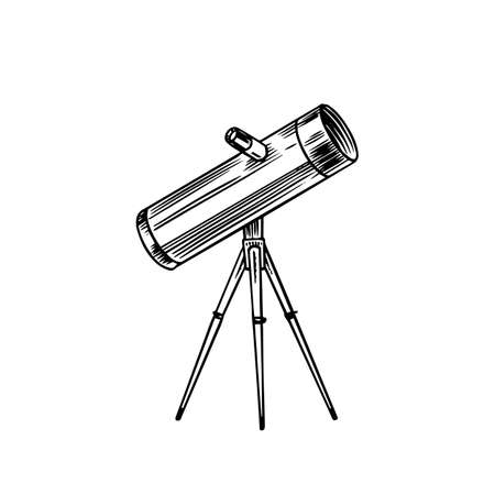 Astronomical telescope, vintage, engraved hand drawn in sketch or wood cut style, old looking retro scientific instrument for exploring and discovering Galileo Galileiのイラスト素材