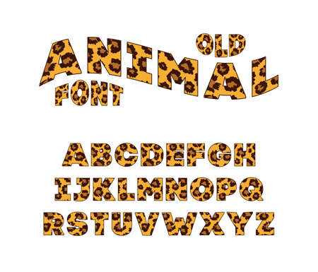 Animal font for posters. Mammals Fur. Leopard Jaguar. Retro alphabet. Vintage print skins typeface, editable and layered. Vector Trendy modern chrome capital letters for banners.のイラスト素材