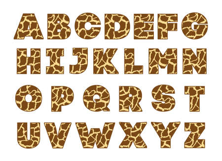 Animal font for posters. Mammals Fur. Retro Giraffe alphabet. Vintage print skins typeface, editable and layered. Vector Trendy modern chrome capital letters for banners.のイラスト素材