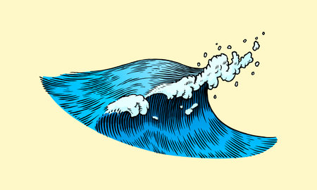 Atlantic tidal waves. Vintage old engraved hand drawn labels. Marine and nautical or sea, ocean in Japanese style for banner, background or poster. Isolated vector illustration.のイラスト素材