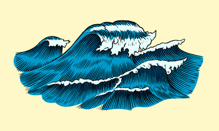 Atlantic tidal waves. Vintage old engraved hand drawn labels. Marine and nautical or sea, ocean in...