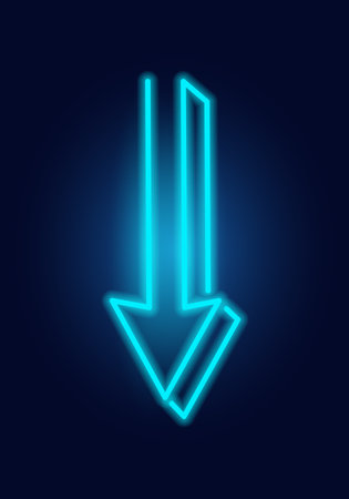 Fashion arrow, pointer, neon sign. Night bright signboard, Glowing light. Summer logo, emblem for Club or bar conceptのイラスト素材