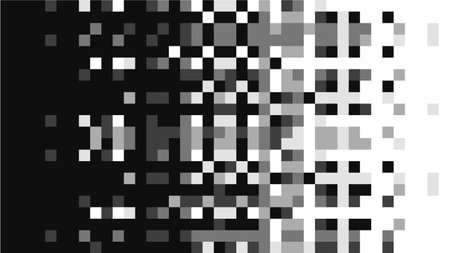 Pixel disintegration background. Art 8 bit objects. Decay effect. Dispersed dotted pattern. Abstract geometric banner for the application or a website. Mosaic textures. Vector illustration.のイラスト素材