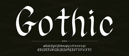 Gothic alphabet. Medieval handwritten typeface in old style made with calligraphy pen. Traditional font for authentic projects engraved on paperのイラスト素材