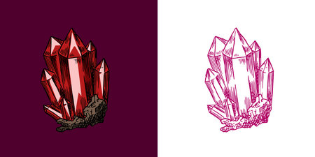 A sorcerer stone crystals of amethyst, gem. Halloween witchcraft and sorcery things magician and voodoo hand drawn engravedのイラスト素材