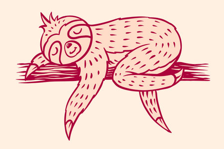 Cartoon sloth character sleeping in hand drawn style. Cute animal for kids clothes design for sleeping or lazy concepts. Adorable little creatureのイラスト素材