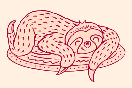 Cartoon sloth character sleeping in hand drawn style. Cute animal for kids clothes design for sleeping or lazy concepts. Adorable little creatureのイラスト素材