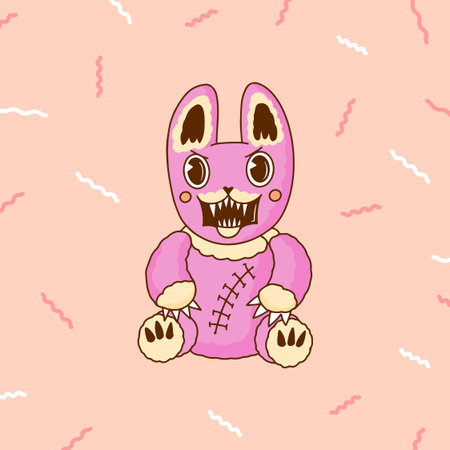 Cute and scary Monster Characters set. Rabbit with claws and horns. Funny mascot kawaii beasts in hand drawn modern style.のイラスト素材