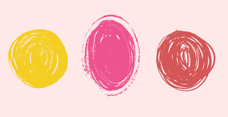 Bold colourful grunge circle shapes. Cute blanc spaces for text or for minimalistic design. Elements for modern design.のイラスト素材