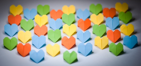 Origami paper heartsの写真素材