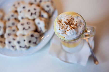 latte with biscuitsの写真素材