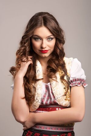 Portrait of beautiful woman posing in studioの写真素材
