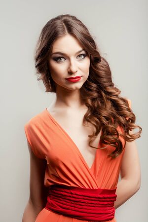 Portrait of beautiful woman posing in studioの写真素材