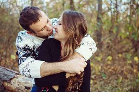 Young couple in love outdoorの写真素材