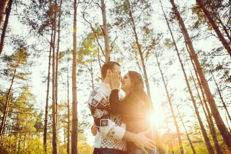 Young couple in love outdoorの写真素材
