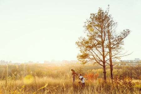 Young couple in love outdoorの写真素材
