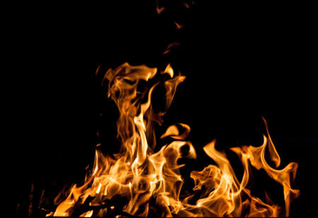 Fire flames on black backgroundの写真素材