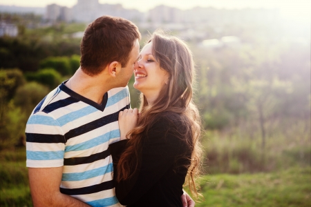 Young couple in love outdoorの写真素材