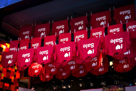 T-shirts with the inscription sale on the ceilingのeditorial素材