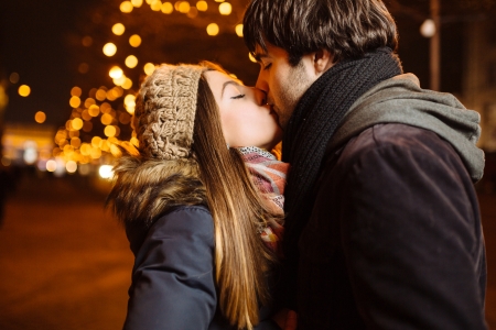 Young couple in love outdoorの写真素材