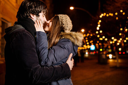 Young couple in love outdoorの写真素材