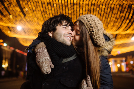 Young couple in love outdoorの写真素材