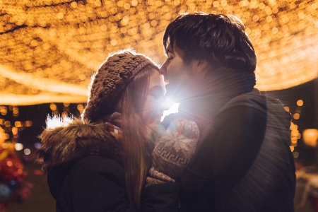Young couple in love outdoorの写真素材