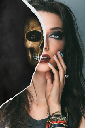 Death and Beauty. Collage with effect a torn photosの写真素材
