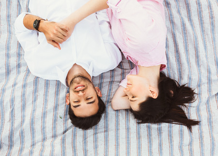 Happy and young pregnant coupleの写真素材