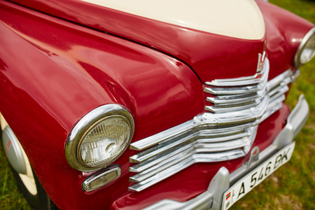 VATRA, MOLDOVA - MAY 1: Exhibition of retro cars on May 1, 2015 in Vatra, Moldova. Retro-May Festival, an exhibition of vintage cars and motorcyclesのeditorial素材