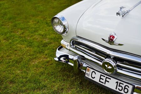 VATRA, MOLDOVA - MAY 1: Exhibition of retro cars on May 1, 2015 in Vatra, Moldova. Retro-May Festival, an exhibition of vintage cars and motorcyclesのeditorial素材