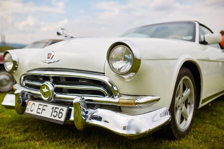 VATRA, MOLDOVA - MAY 1: Exhibition of retro cars on May 1, 2015 in Vatra, Moldova. Retro-May Festival, an exhibition of vintage cars and motorcyclesのeditorial素材