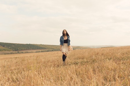 Young and handsome girl have fun outdoorsの写真素材