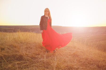 Girl in red dressの写真素材