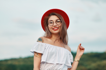 Portrait shiny positive girl with irresistible smileの写真素材