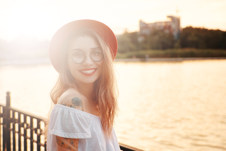 Portrait shiny positive girl with irresistible smileの写真素材