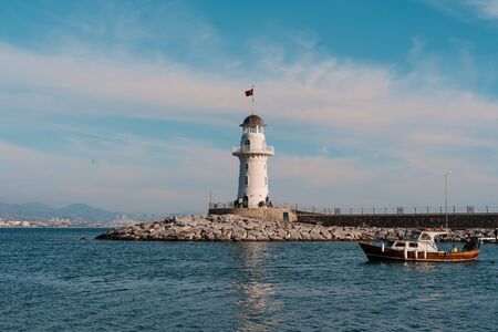 Gelidonya sea Top view of Lighthouse at cape in Mediterranean sea, Shooting, Antalya Province in Turkey.の写真素材