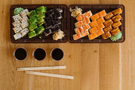 Sushi Roll Delivery. Salmon, eel, tuna, avocado, royal prawn, cream cheese Philadelphia, caviar...
