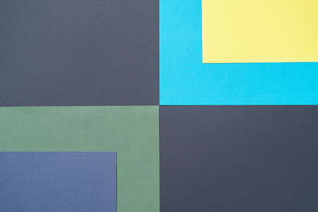 Blue, yellow, black, green, five tone color paper background with stripes. Abstract background modern hipster futuristic. Texture designの写真素材