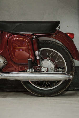 Motorcycle mock up, metal and chrome engine parts in closeup background