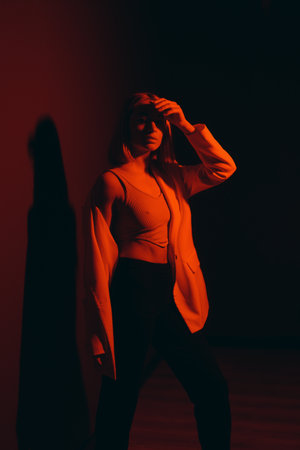 Tranquil woman in stylish outfitの写真素材