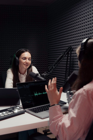Radio host speaking with guest