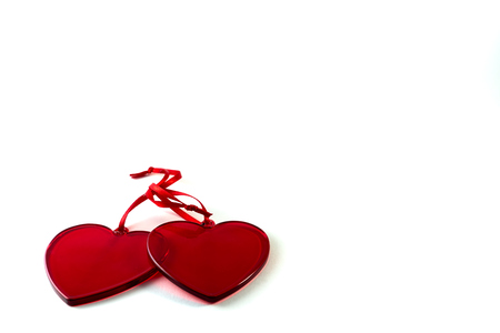 Red glass hearts. Valentine's day concept. Copy space.の写真素材