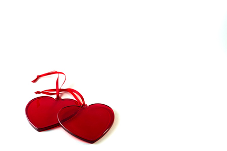 Red glass hearts. Valentine's day concept. Copy space.の写真素材