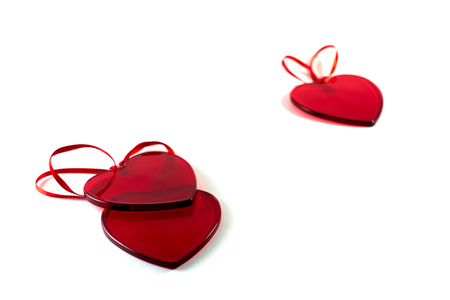 Red glass hearts. Valentine's day concept. Copy space.の写真素材