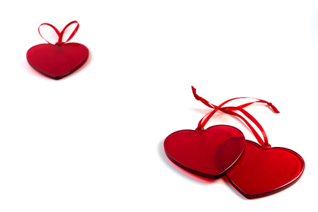 Red glass hearts. Valentine's day concept. Copy space.の写真素材