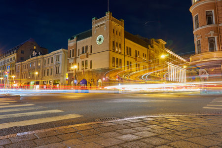 TURKU, FINLAND - January 01, 2021: Night crossroads in Turku, Finland at night.のeditorial素材