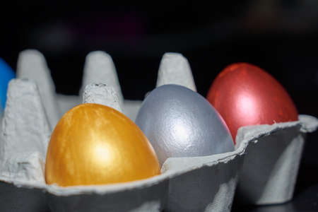 Colored pearly colored eggs for Easterの写真素材