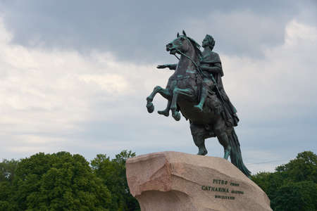 The Bronze Horseman an equestrian statue of Peter the Great in the Senate Square in St Petersburg, Russiaの写真素材